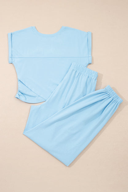 Yellow Cream Solid Color Cropped Tank Top and Jogger Pants Set