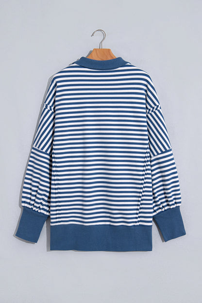 Blue Stripe Loose Pullover Sweatshirt