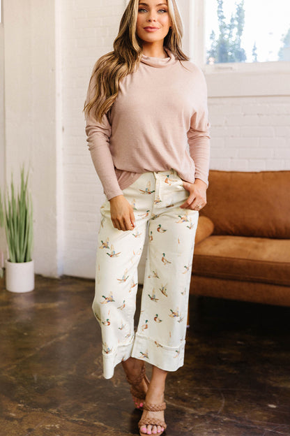 Mallard Printed Cuffed Hem Shift Jeans