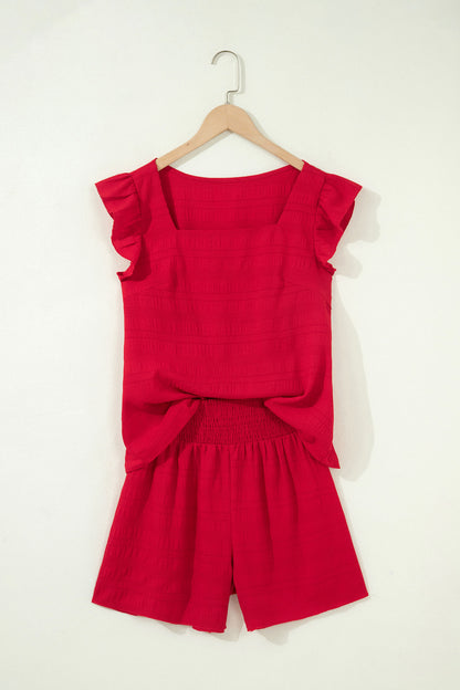 Shirred High Waist Shorts Set
