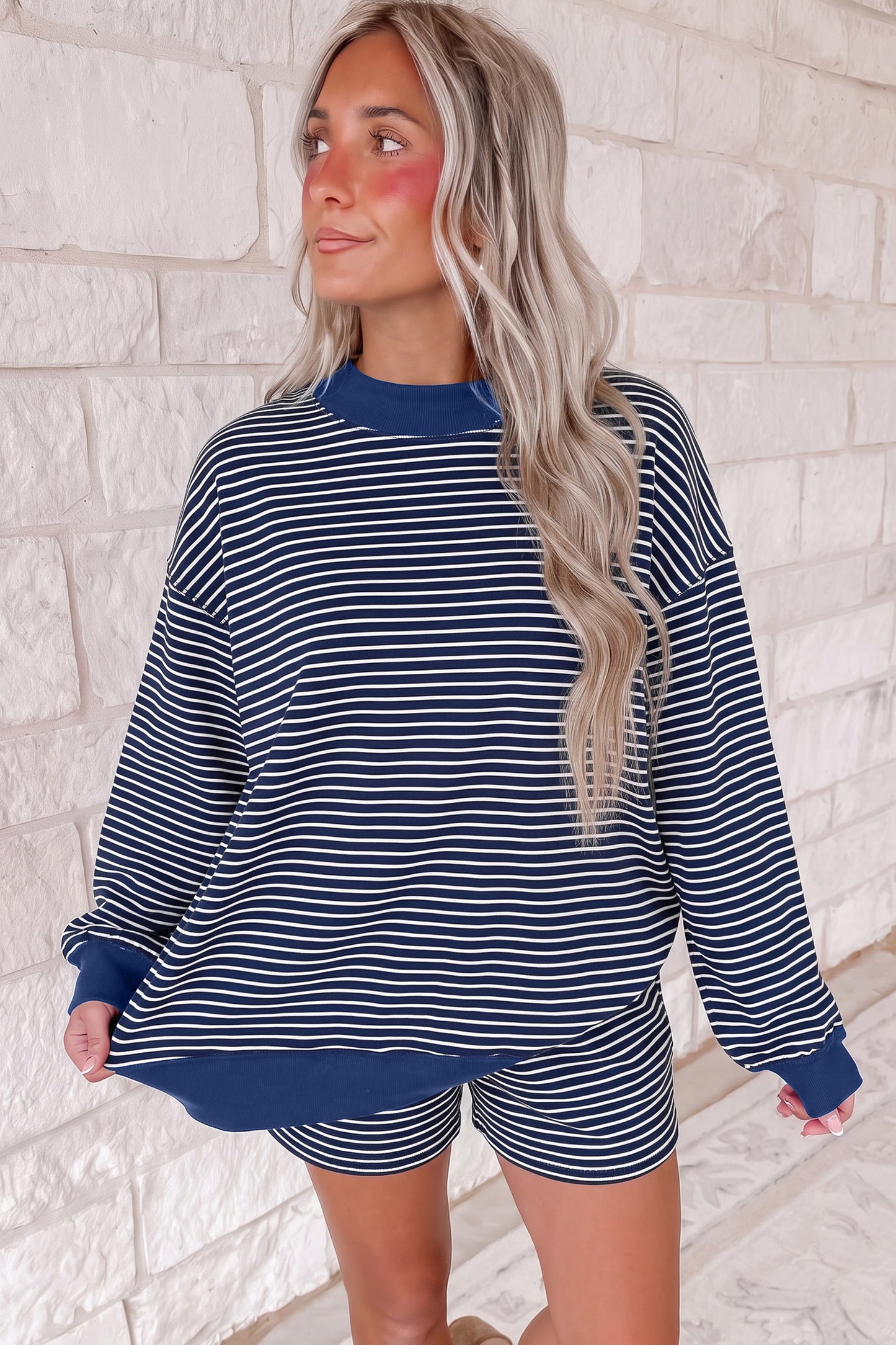 MockNeck Pullover Matching Shorts Set