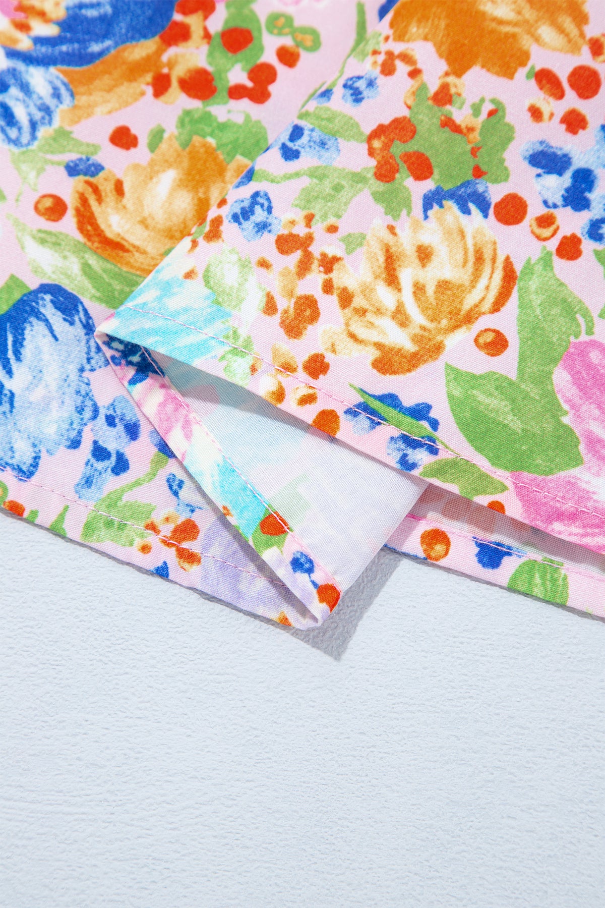 Pink Floral Print V Neck Short Sleeve Shift Blouse