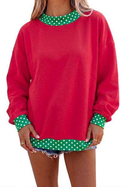 Colorblock Polka Dot Contrast Trim Oversized Sweatshirt