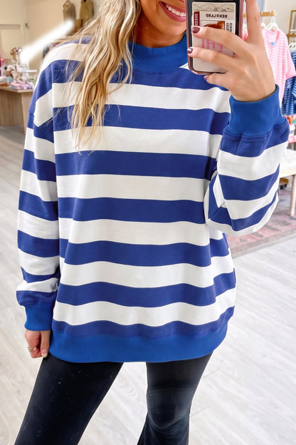 Orange Stripe Colorblock Mock Neck Relaxed Sweatshirt