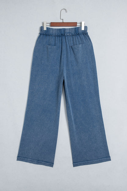 Ashleigh Blue Mineral Wash Seam Detail Flare Leg Drawstring Pants