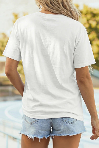 White Faux Patchwork Printed US Flag Casual Tee