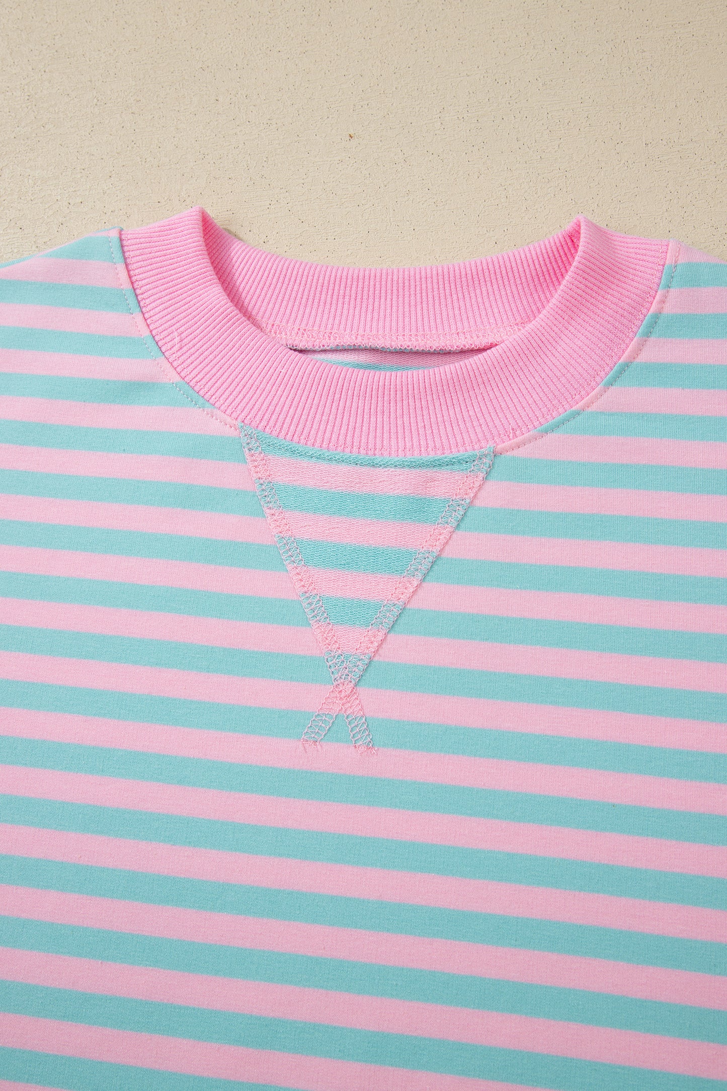 Stripe Color Block Detail Long Sleeve Pullover Elastic Waist Pull On Shorts 2pcs Set