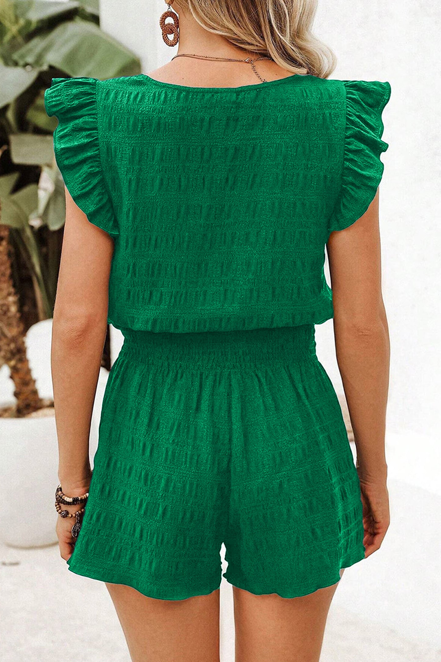 Shirred High Waist Shorts Set
