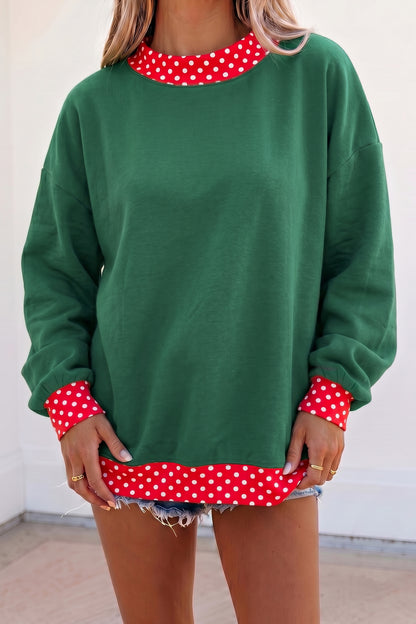 Colorblock Polka Dot Contrast Trim Oversized Sweatshirt