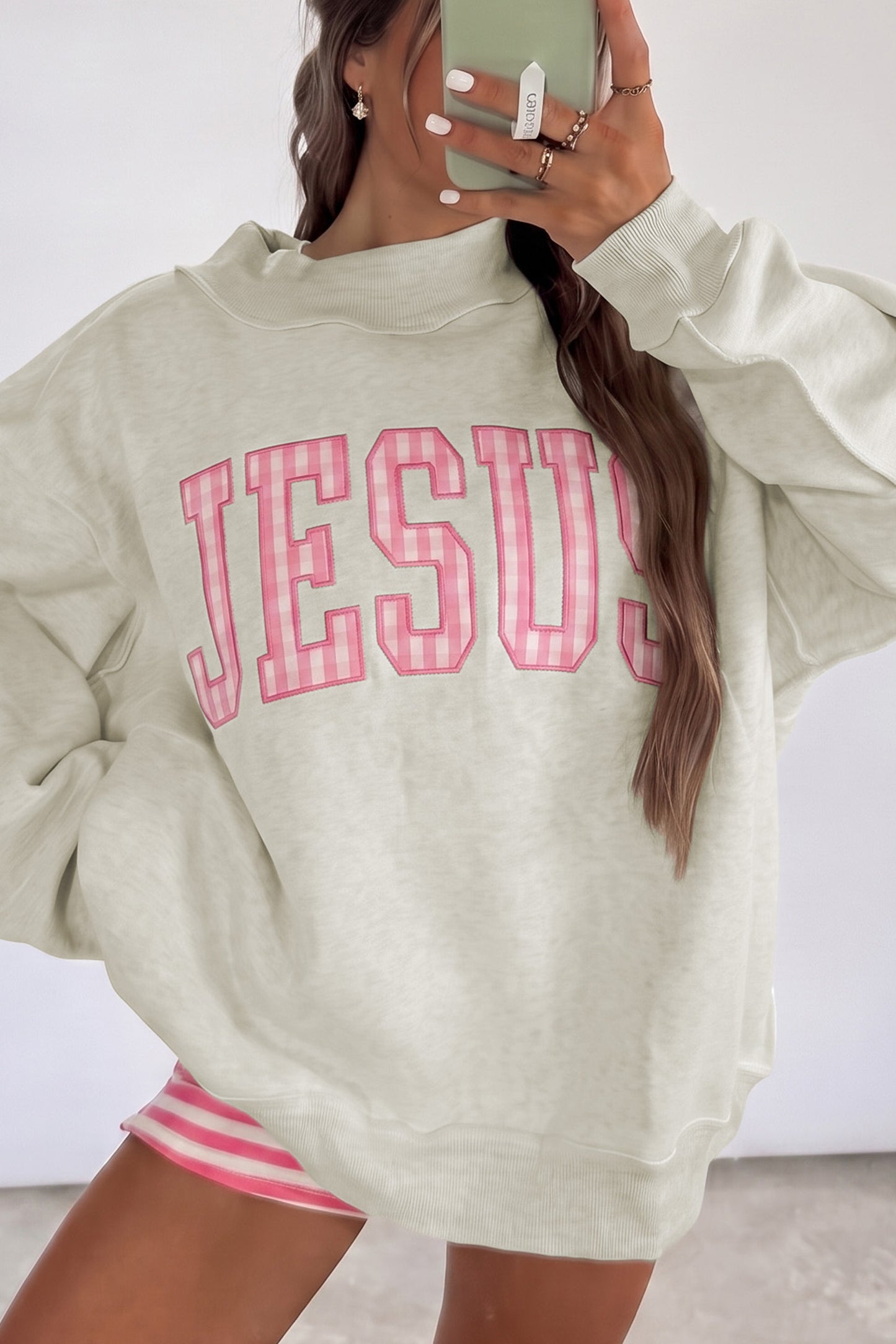 Gray Polka Dot Mockneck Sweatshirt