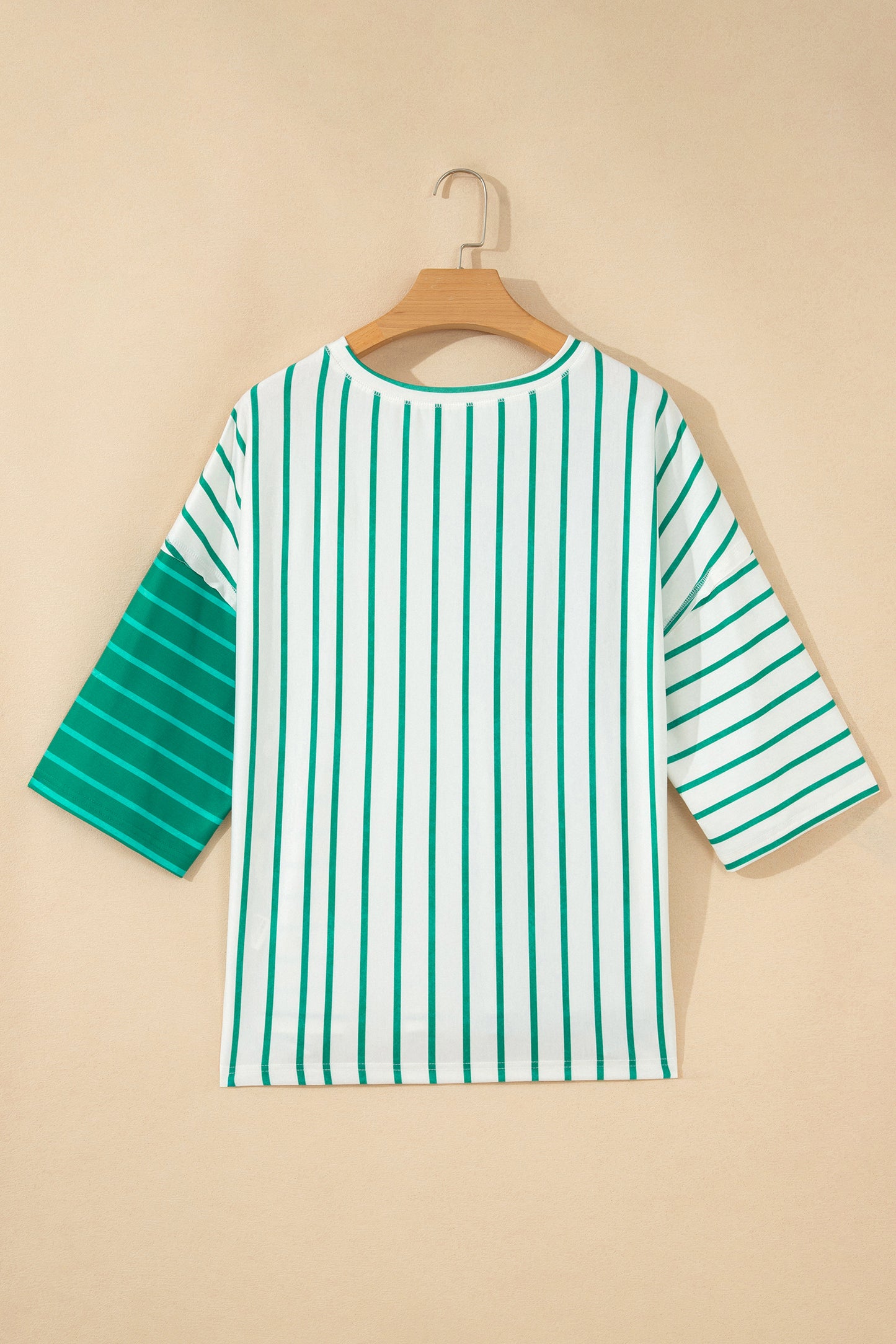 Stripe Colorblock 3/4 Sleeve Loose T Shirt