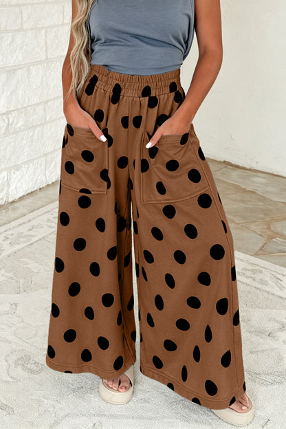 Polka Dot Wide Leg Elastic Waist Casual Pants