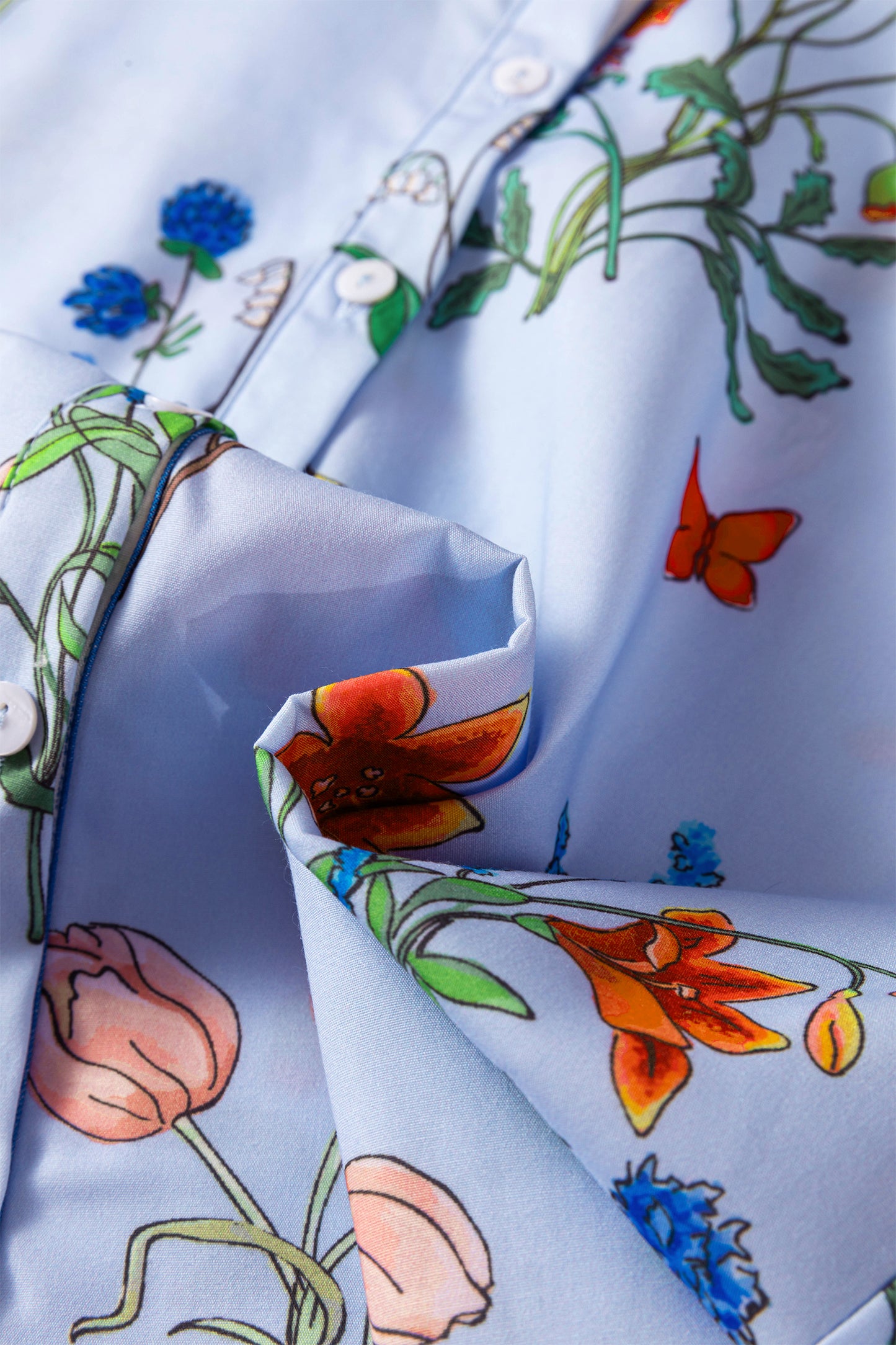 Floral Striped Patchwork Ruffled Collar Short Sleeve Shirt