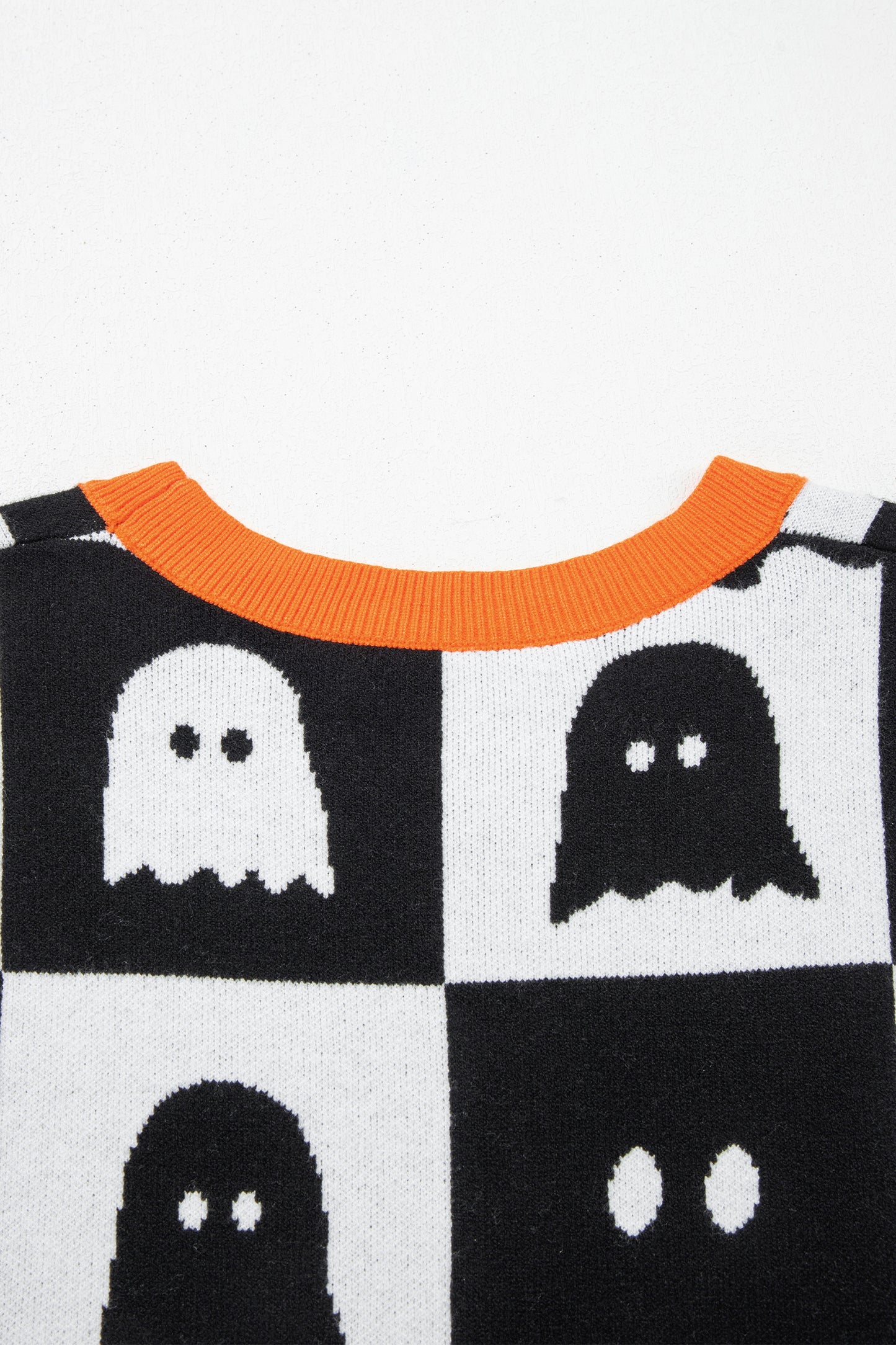 White Geometric Ghost Color Block Trim Short Sleeve Knit Sweater