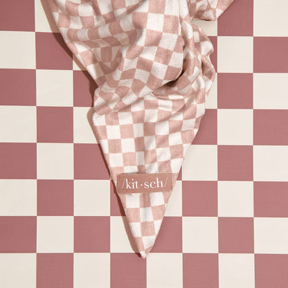 Kitsch Extra Large Quick-Dry Hair Towel Wrap- Terracotta Checker