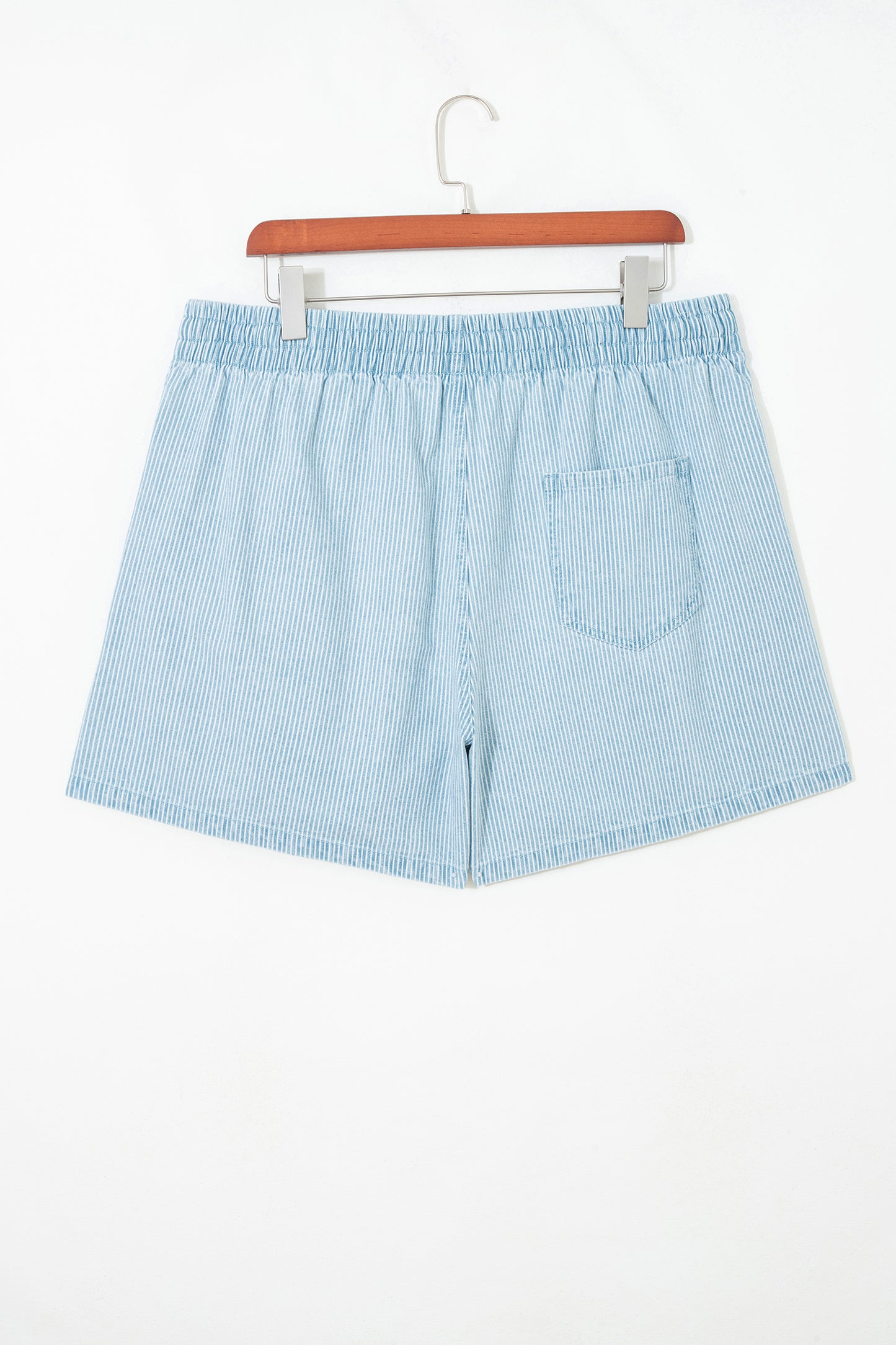 Blue Stripe Plus Size Contrast Drawstring Elastic Waist Denim Shorts