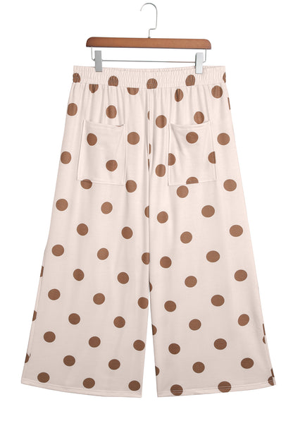 Polka Dot Elastic Waist Wide Leg Plus Size Pants