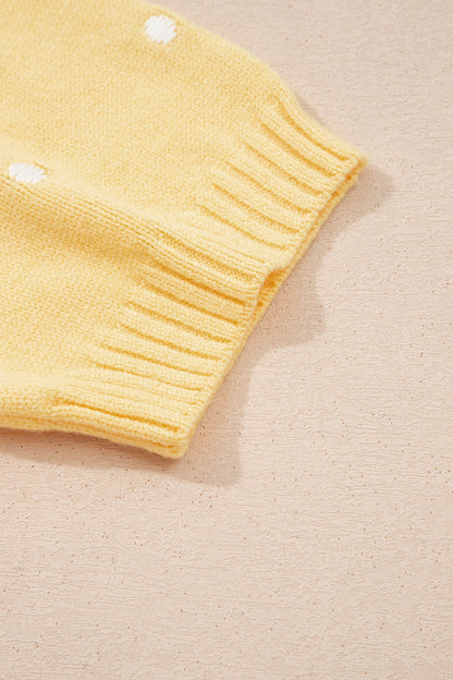 Yellow Cream Elegant Polka Dot Bubble Short Sleeve Sweater
