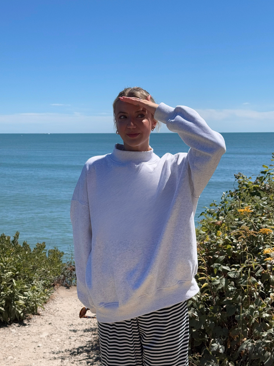 Pearl Grey Basic Blank Mockneck Sweatshirt