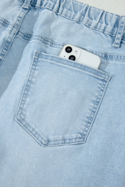 Beau Blue Plus Size Seam Detail Patch Pocket Raw Cut Shift Jeans
