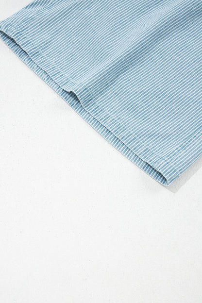 Blue Stripe Plus Size Contrast Drawstring Elastic Waist Denim Shorts