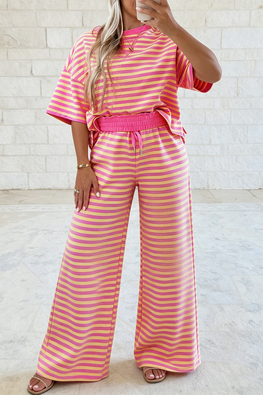 Loose Tee Drawstring Elastic Waist 2pcs Pant Set