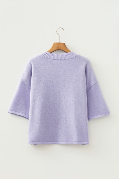 Beau Blue 3/4 Sleeve Boxy Knit Button Down Sweater Cardigan
