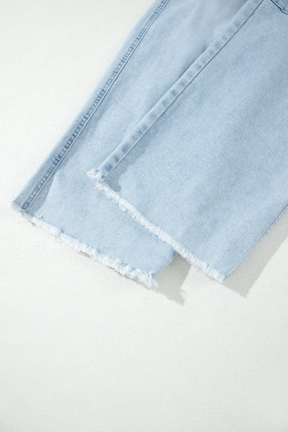 Beau Blue Plus Size Seam Detail Patch Pocket Raw Cut Shift Jeans