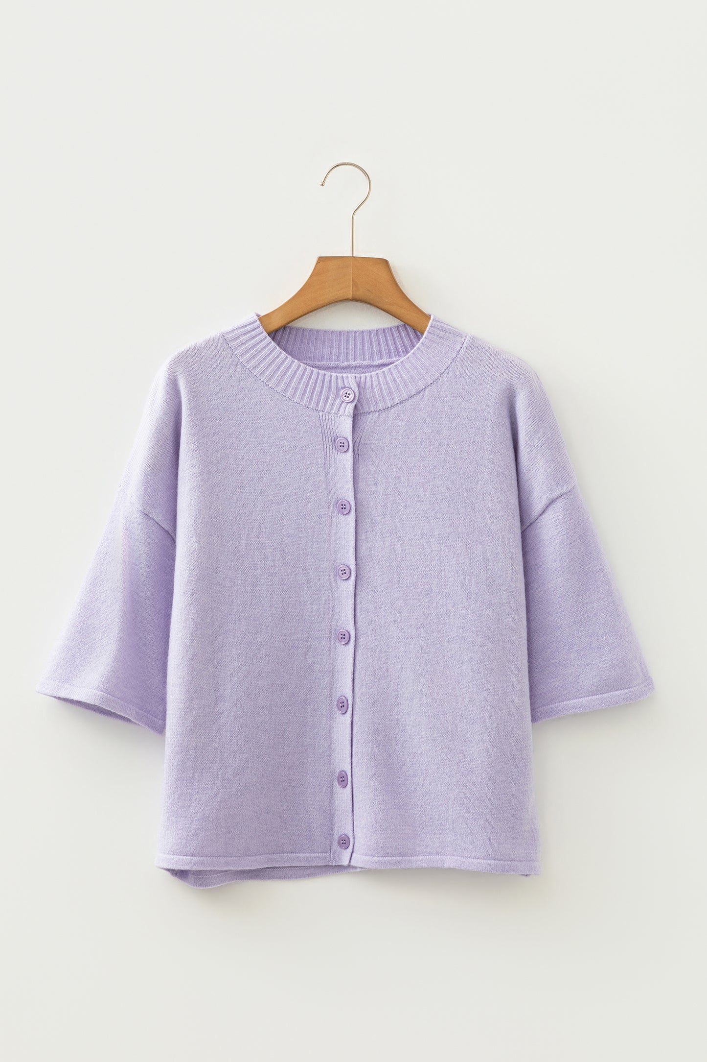 Beau Blue 3/4 Sleeve Boxy Knit Button Down Sweater Cardigan