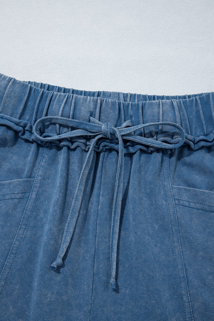 Ashleigh Blue Mineral Wash Seam Detail Flare Leg Drawstring Pants