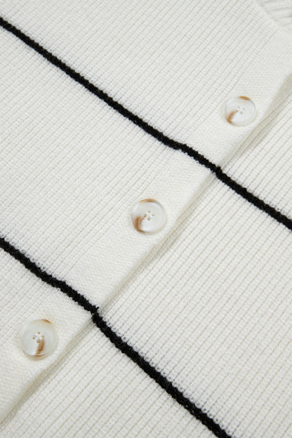 White Stripe Short Sleeve Button Front Shift Cardigan