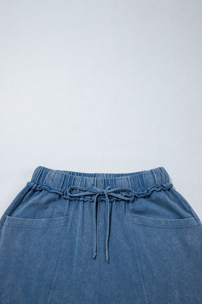 Ashleigh Blue Mineral Wash Seam Detail Flare Leg Drawstring Pants