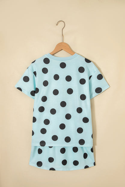 Polka Dot Short Sleeve Top Casual Skort 2pcs Outfit