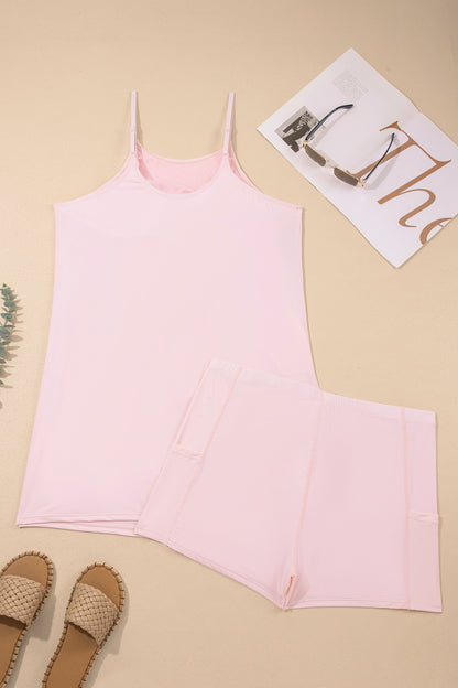 Build-in Shorts Sleeveless Dress With Short Two Piece Set