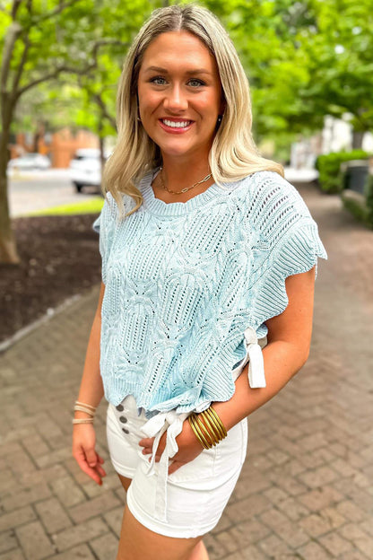 Beau Blue Knit Short Sleeve Sweater