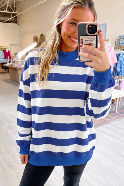Orange Stripe Colorblock Mock Neck Relaxed Sweatshirt