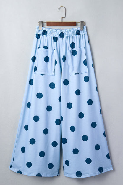 Polka Dot Wide Leg Elastic Waist Casual Pants