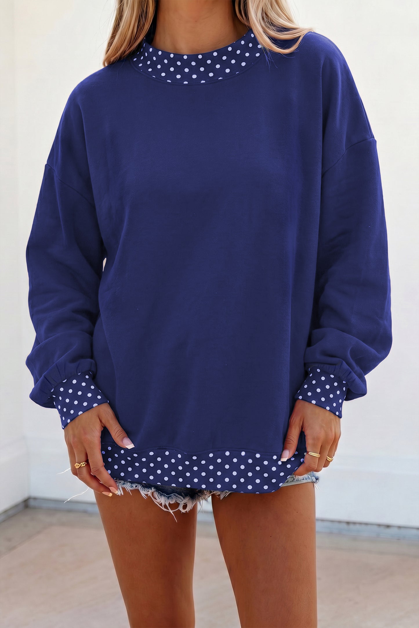 Colorblock Polka Dot Contrast Trim Oversized Sweatshirt