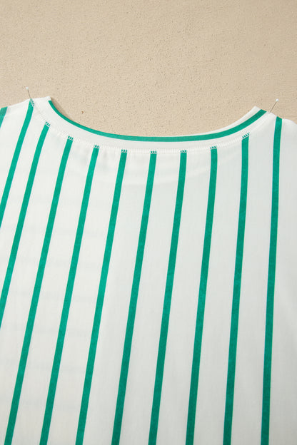 Stripe Colorblock 3/4 Sleeve Loose T Shirt