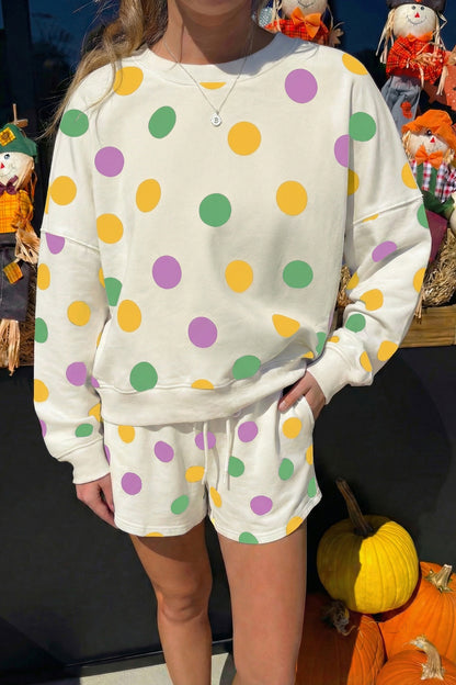 Polka Dot Print Pullover and Shorts Set