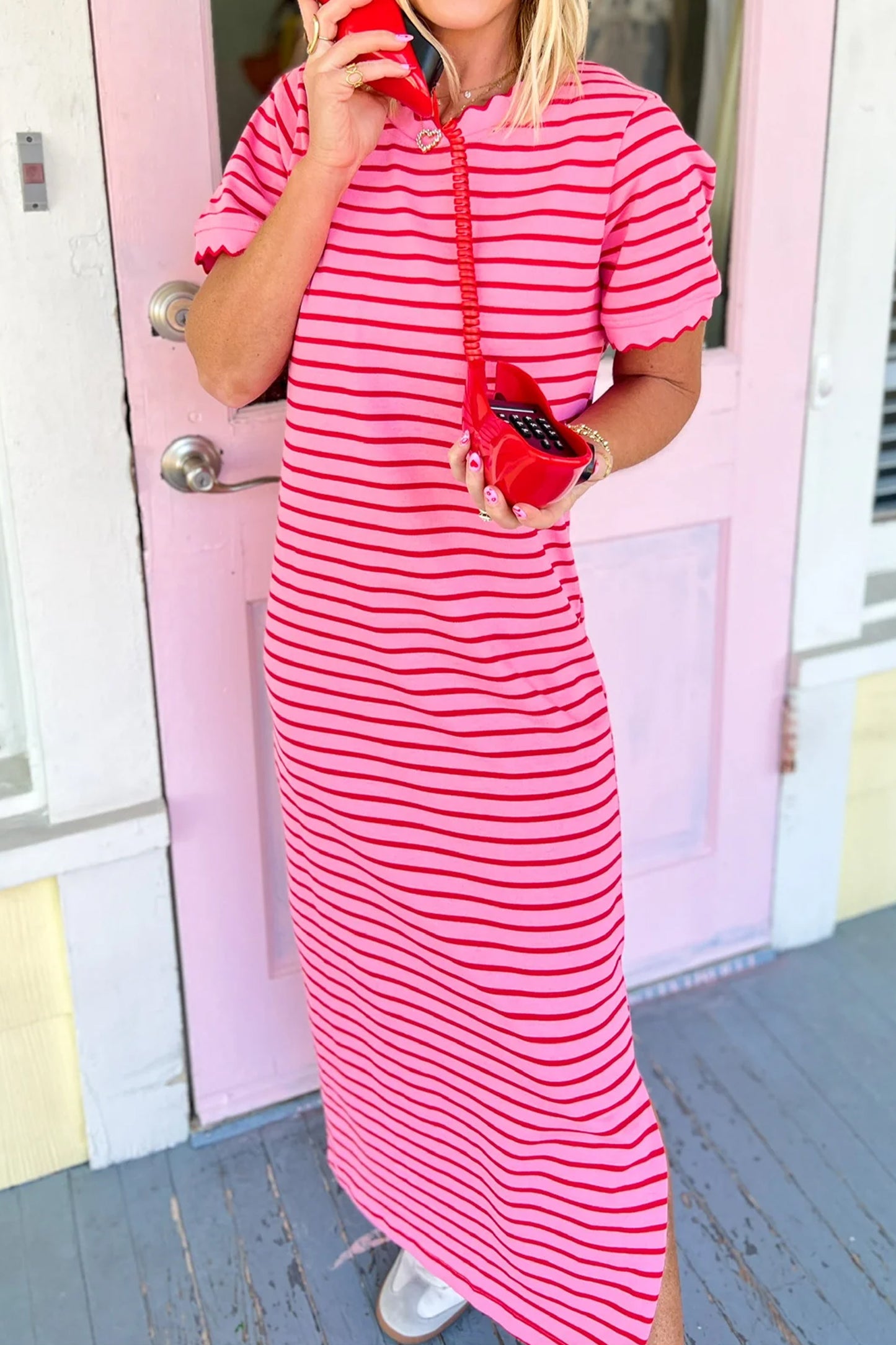 Rose Striped T-Shirt Dress