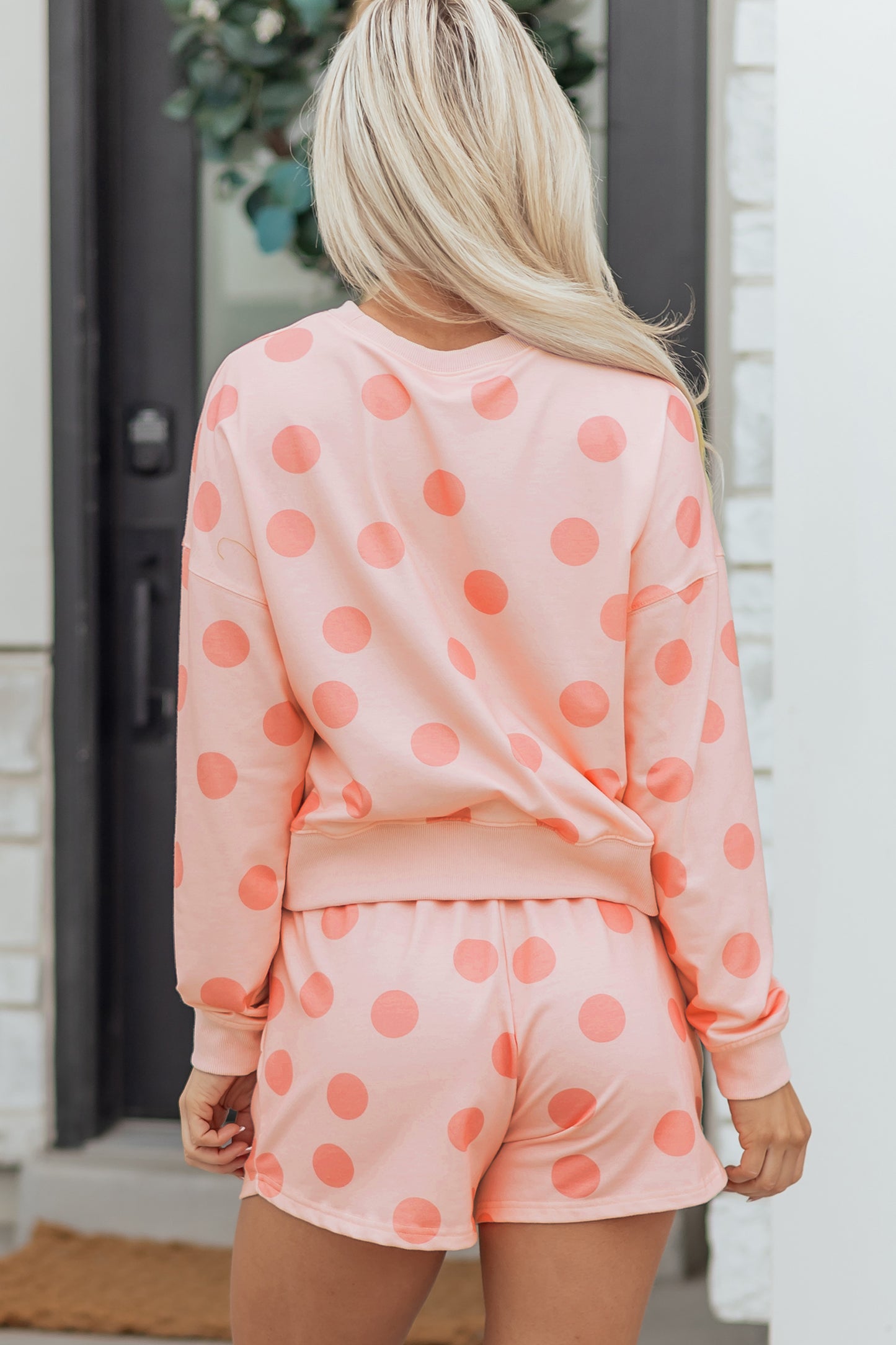 Pink Polka Dot Print Pullover and Shorts Set