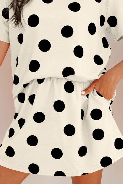 Polka Dot Short Sleeve Top Casual Skort 2pcs Outfit