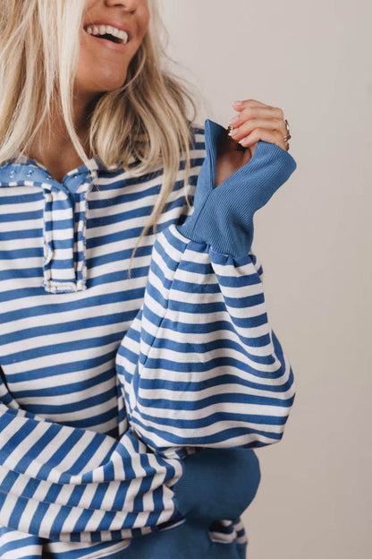 Blue Stripe Loose Pullover Sweatshirt