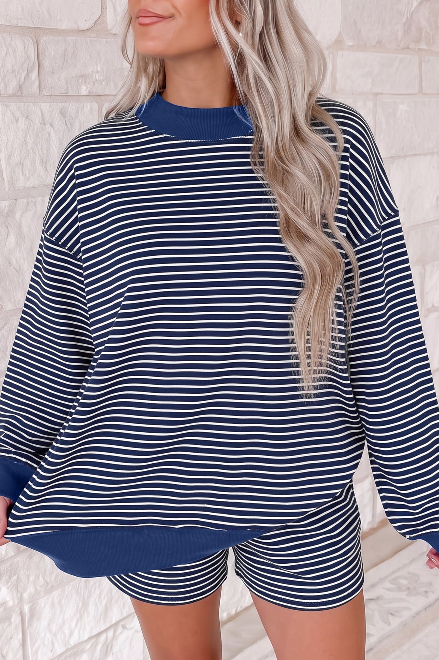 MockNeck Pullover Matching Shorts Set