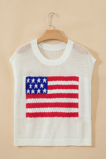 Sky Blue Flag Graphic Short Sleeve Sweater Top