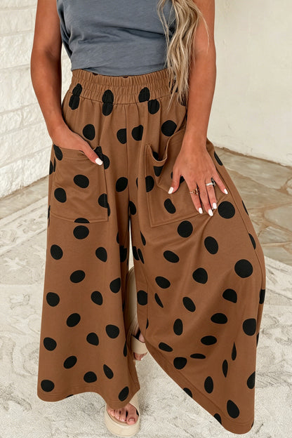 Polka Dot Wide Leg Elastic Waist Casual Pants
