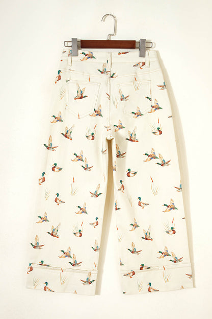 Mallard Printed Cuffed Hem Shift Jeans