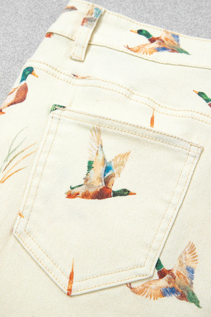 Mallard Printed Cuffed Hem Shift Jeans