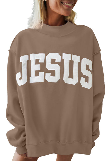 JESUS Exposed Seam Mock Neck Baggy Sweatshirt